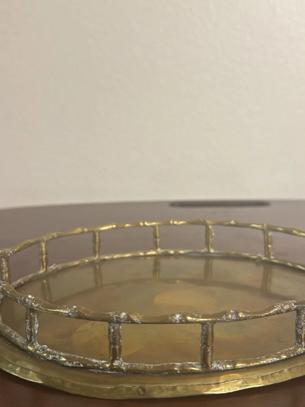 Vintage oval brass Faux Bamboo  Serving Tray